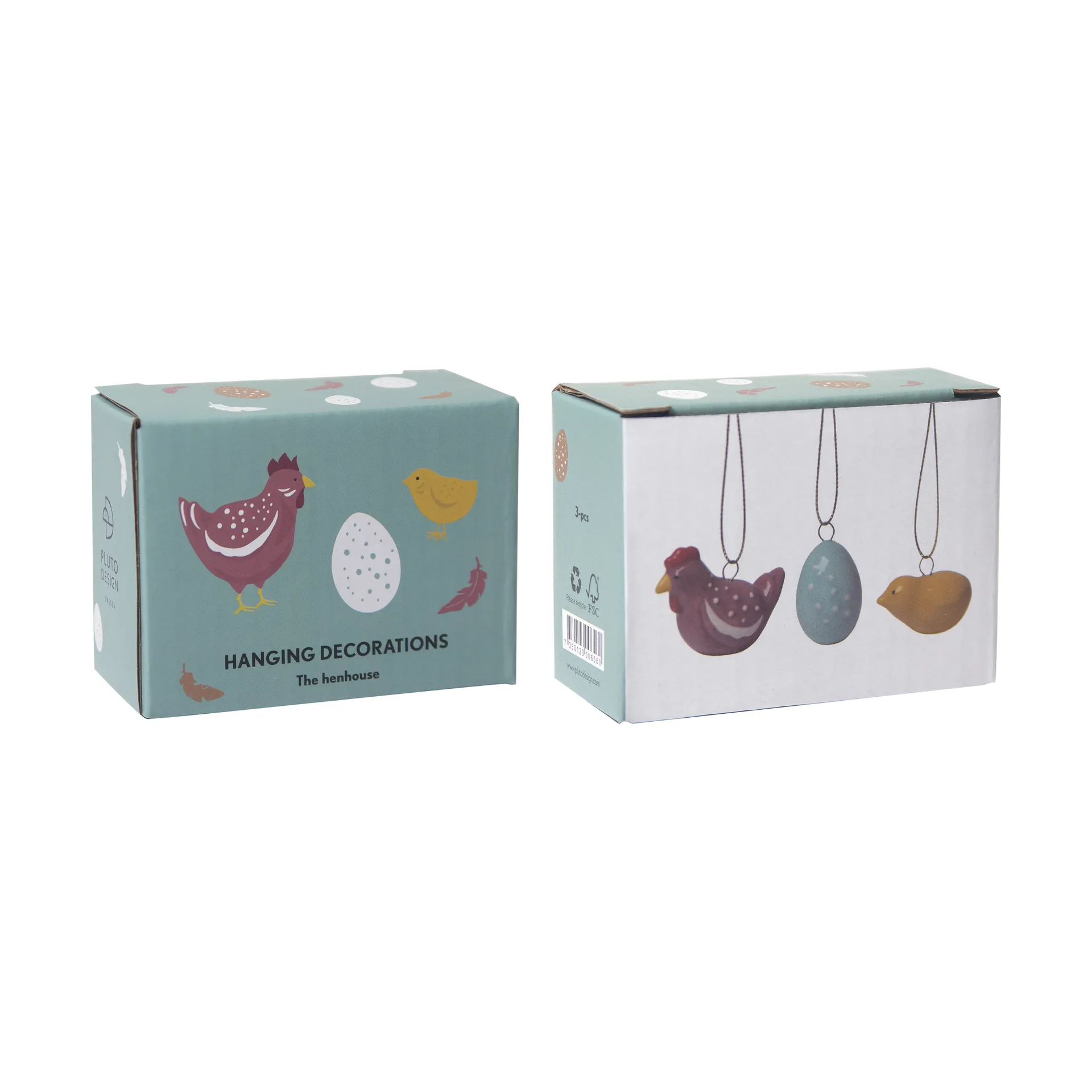 The Henhouse pääsiäiskoristeet 3 osaa, Monivärinen Pluto Design