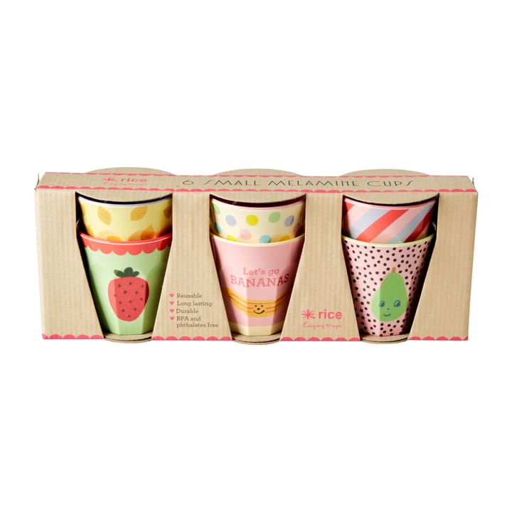 Rice lasten kuppi melamiini, 6-pakkaus - Happy fruits - RICE