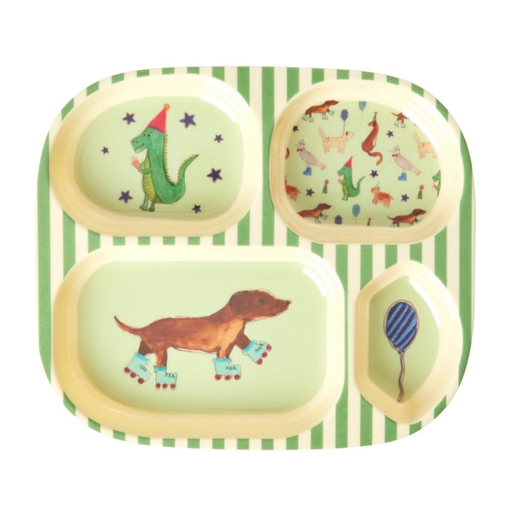 Rice lasten lautanen melamiini 4 lokeroa, Animal print-green RICE