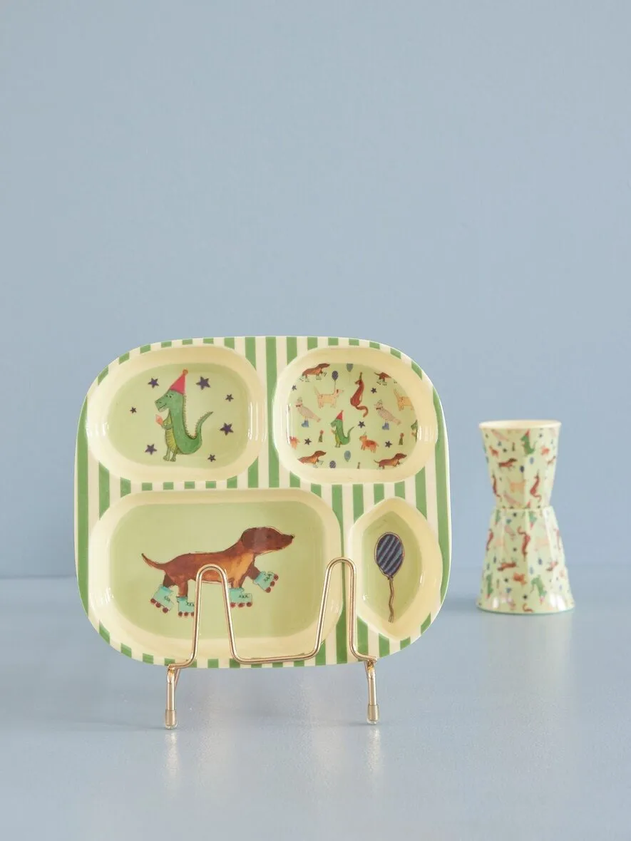 Rice lasten lautanen melamiini 4 lokeroa, Animal print-green RICE