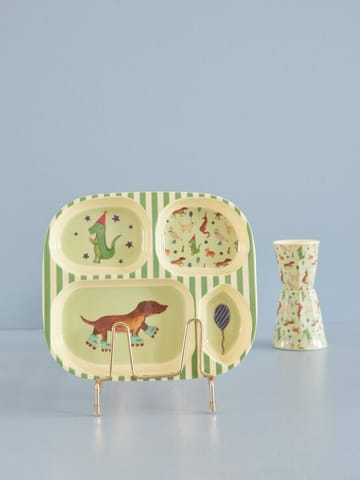 Rice lasten lautanen melamiini 4 lokeroa - Animal print-green - RICE