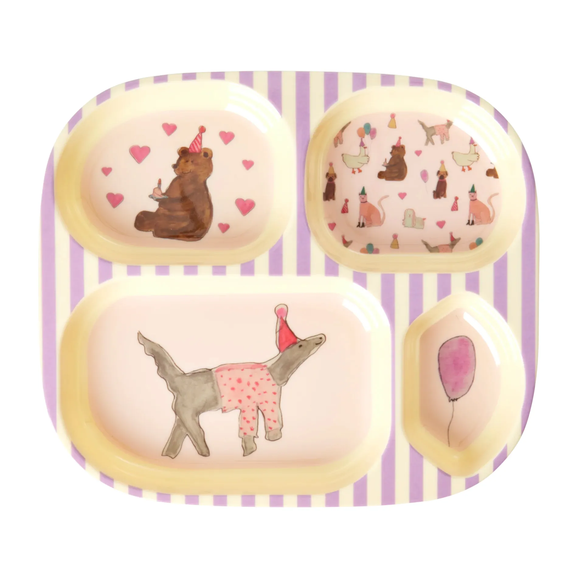 Rice lasten lautanen melamiini 4 lokeroa, Animal print-lavender RICE