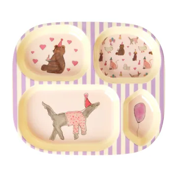 Rice lasten lautanen melamiini 4 lokeroa - Animal print-lavender - RICE