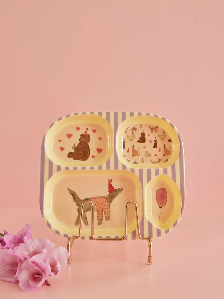 Rice lasten lautanen melamiini 4 lokeroa, Animal print-lavender RICE