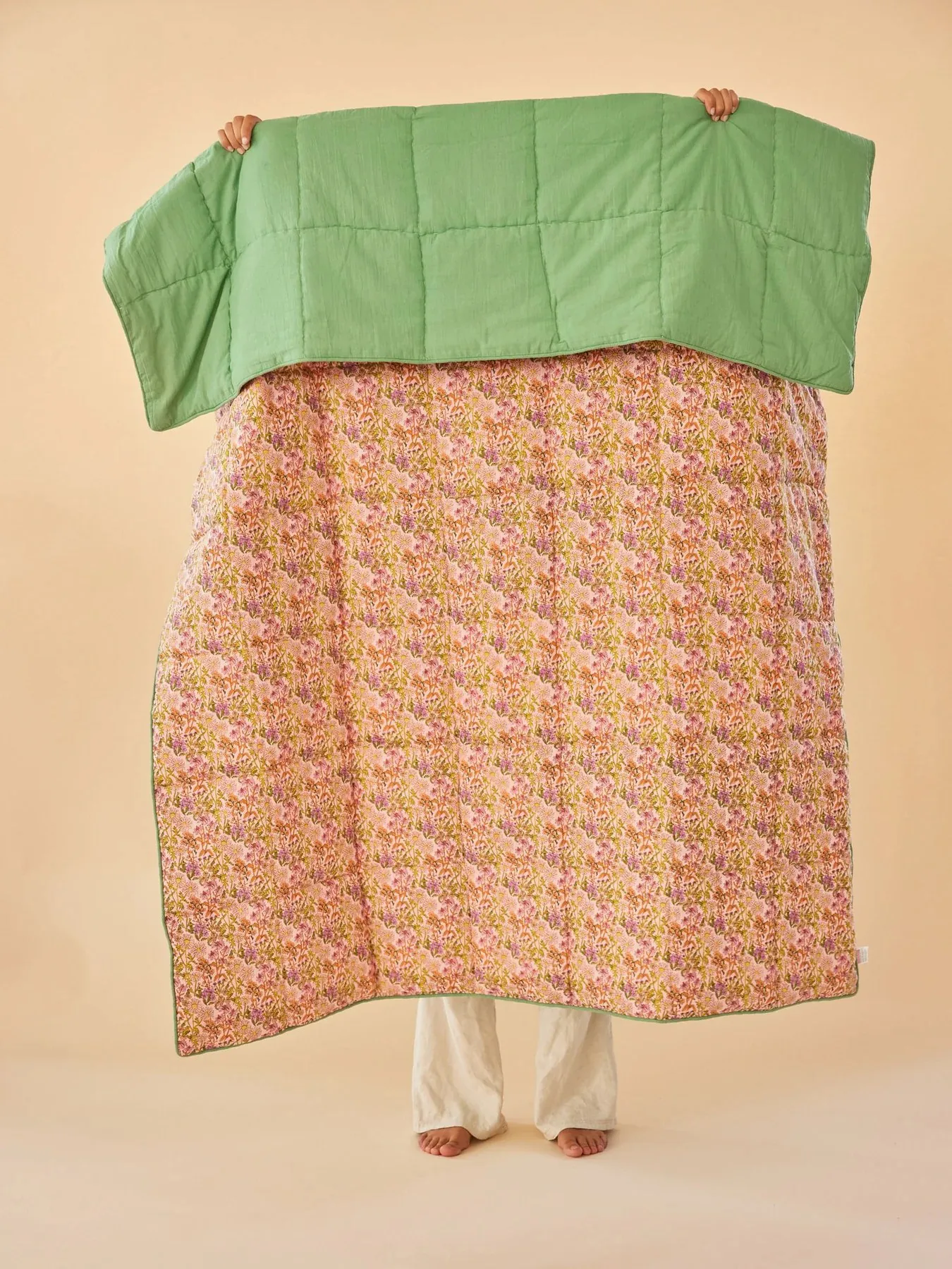 Rice puuvillahuopa kukikas 140 x 200 cm, Multi-green RICE