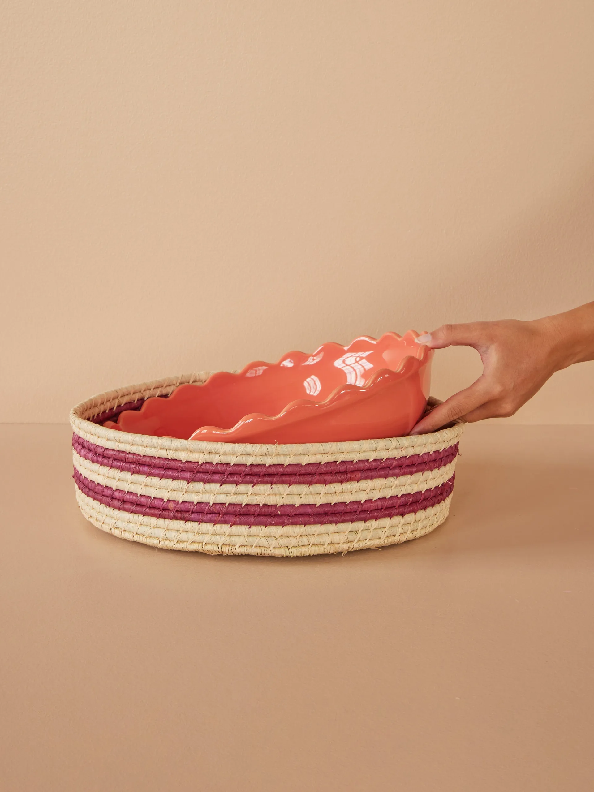 Rice raffia pyöreä säilytyskori large, Aubergine RICE