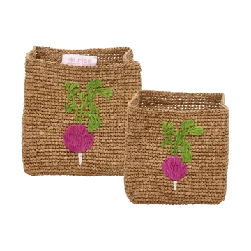 Rice raffia säilytyskori 2 osaa - Radish Embroidery-Tea - RICE