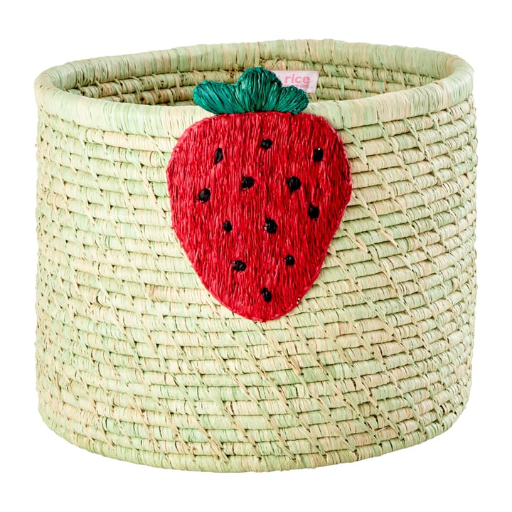 Rice raffia säilytyskori Ø 35 cm - Strawberry embroidery - RICE