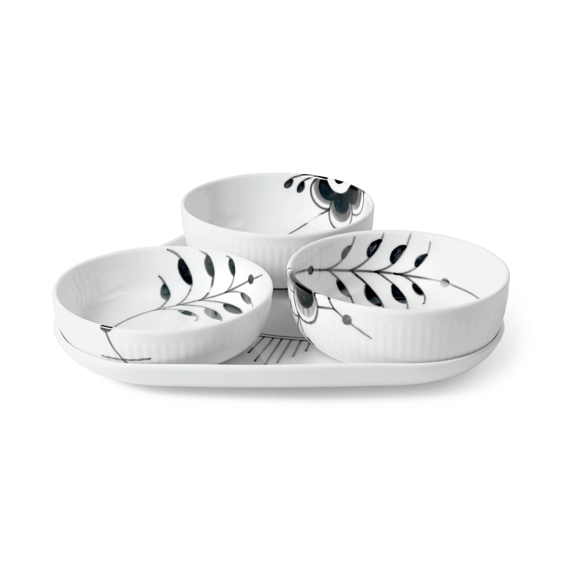 Black Fluted Mega tarjoilusetti 4 osaa, Musta-valkoinen Royal Copenhagen