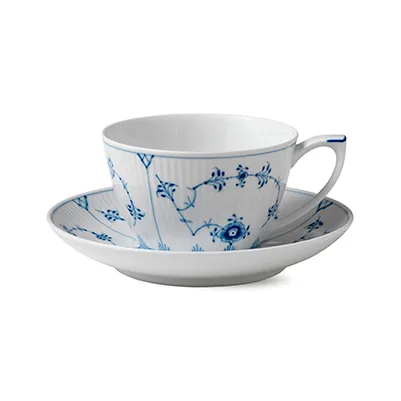 Blue Fluted Plain teekuppi ja aluslautanen, 28 cl Royal Copenhagen