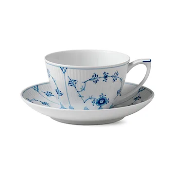 Blue Fluted Plain teekuppi ja aluslautanen - 28 cl - Royal Copenhagen