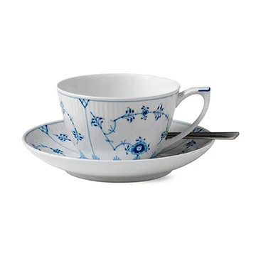 Blue Fluted Plain teekuppi ja aluslautanen - 28 cl - Royal Copenhagen