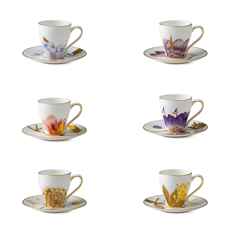 Flora espressokuppi aluslautasella, 6-pakkaus, 10 cl Royal Copenhagen