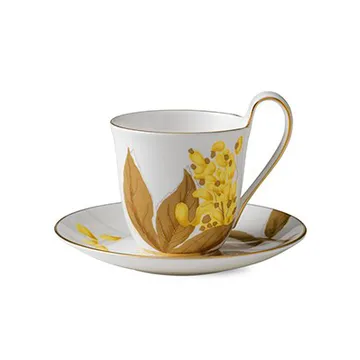 Flora kuppi ja aluslautanen - kultasade - Royal Copenhagen