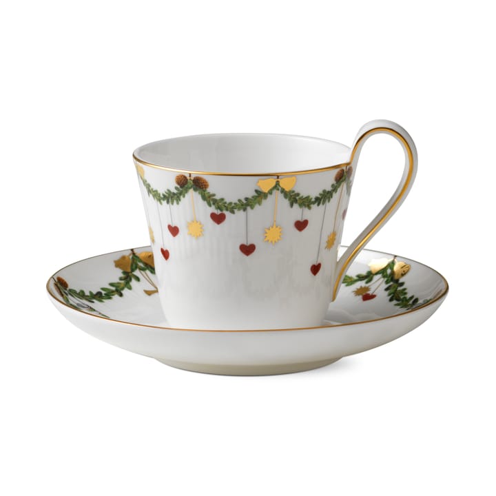 Star Fluted Christmas kuppi ja aluslautanen, 24 cl - korkea korva Royal Copenhagen