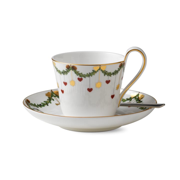 Star Fluted Christmas kuppi ja aluslautanen, 24 cl - korkea korva Royal Copenhagen