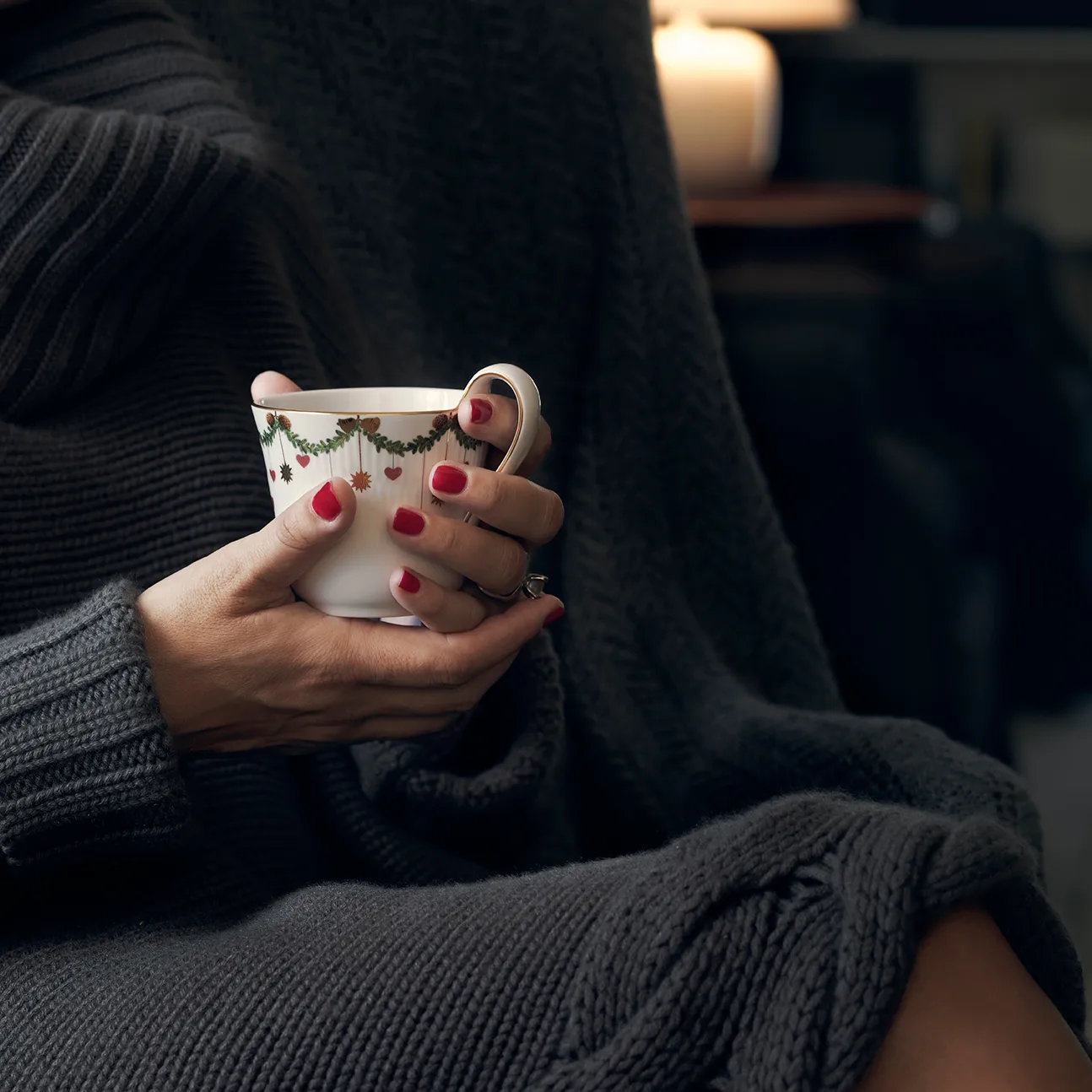 Star Fluted Christmas kuppi ja aluslautanen, 24 cl - korkea korva Royal Copenhagen