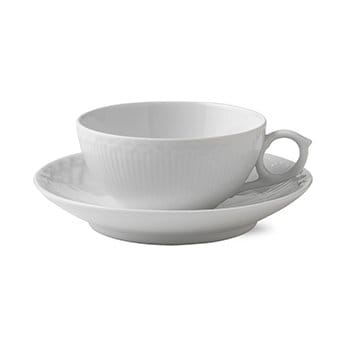 White Fluted Half Lace -teekuppi aluslautasella - 20 cl - Royal Copenhagen