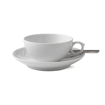 White Fluted Half Lace -teekuppi aluslautasella - 20 cl - Royal Copenhagen