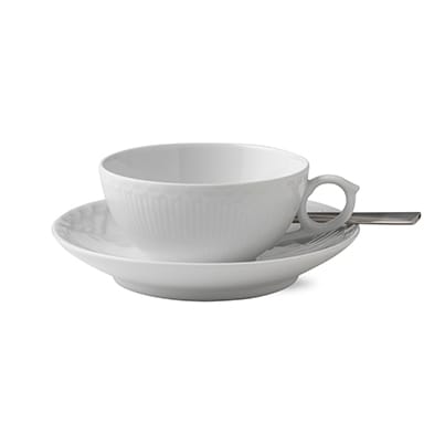White Fluted Half Lace -teekuppi aluslautasella - 20 cl - Royal Copenhagen