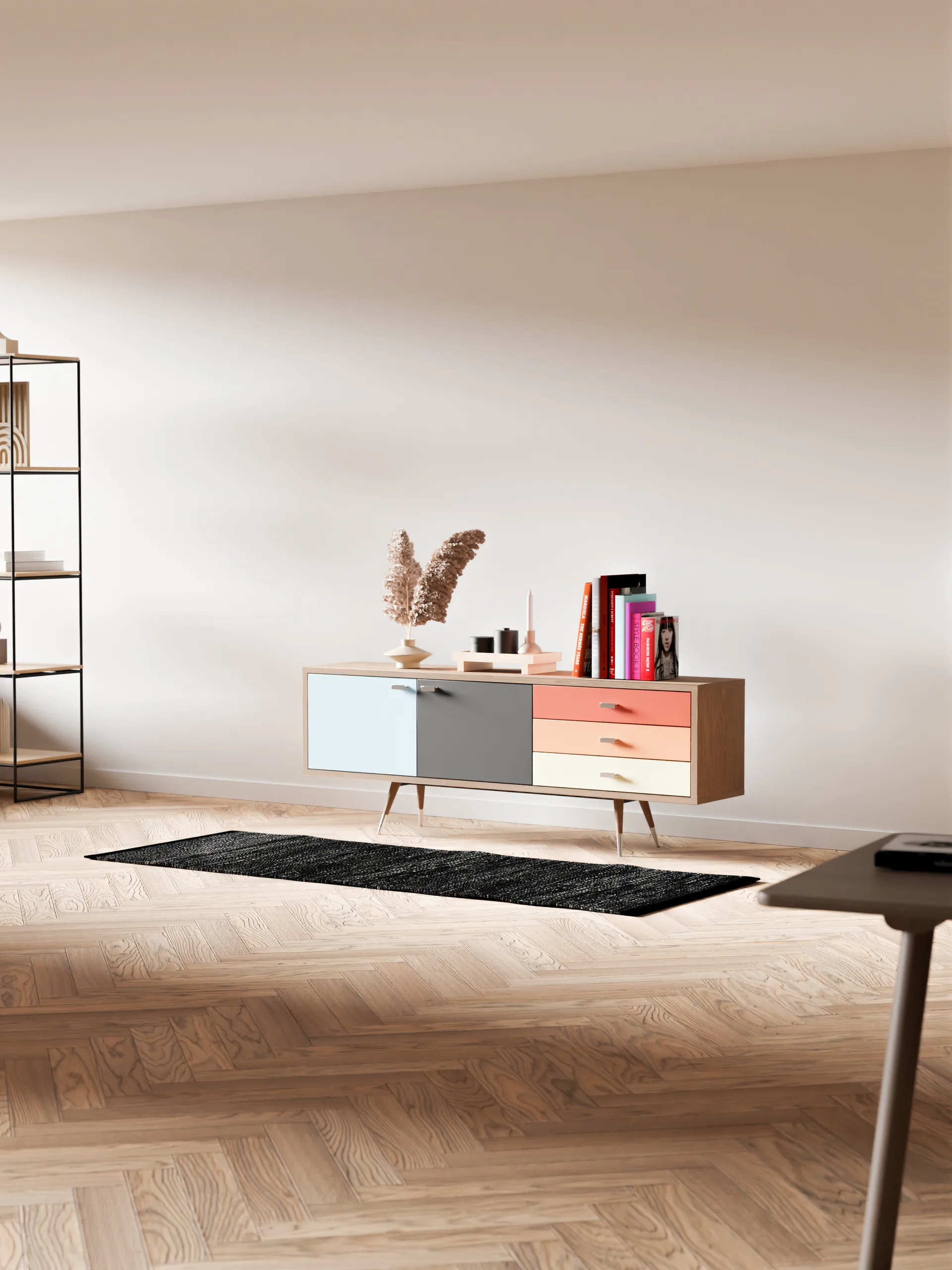 Leather matto 65 x 135 cm, black (musta) Rug Solid