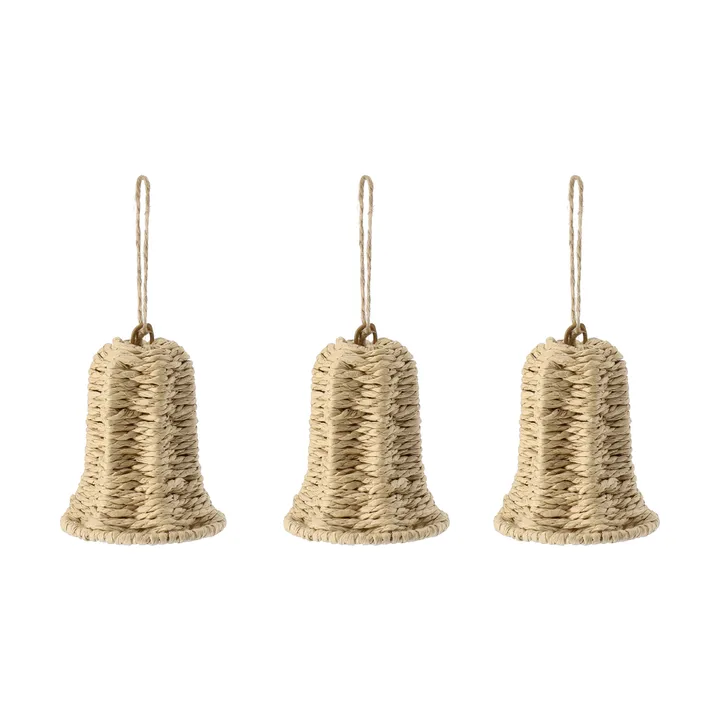 Twine joulukuusenkoriste kello, 3-pack - luonnonväri - Scandi Living