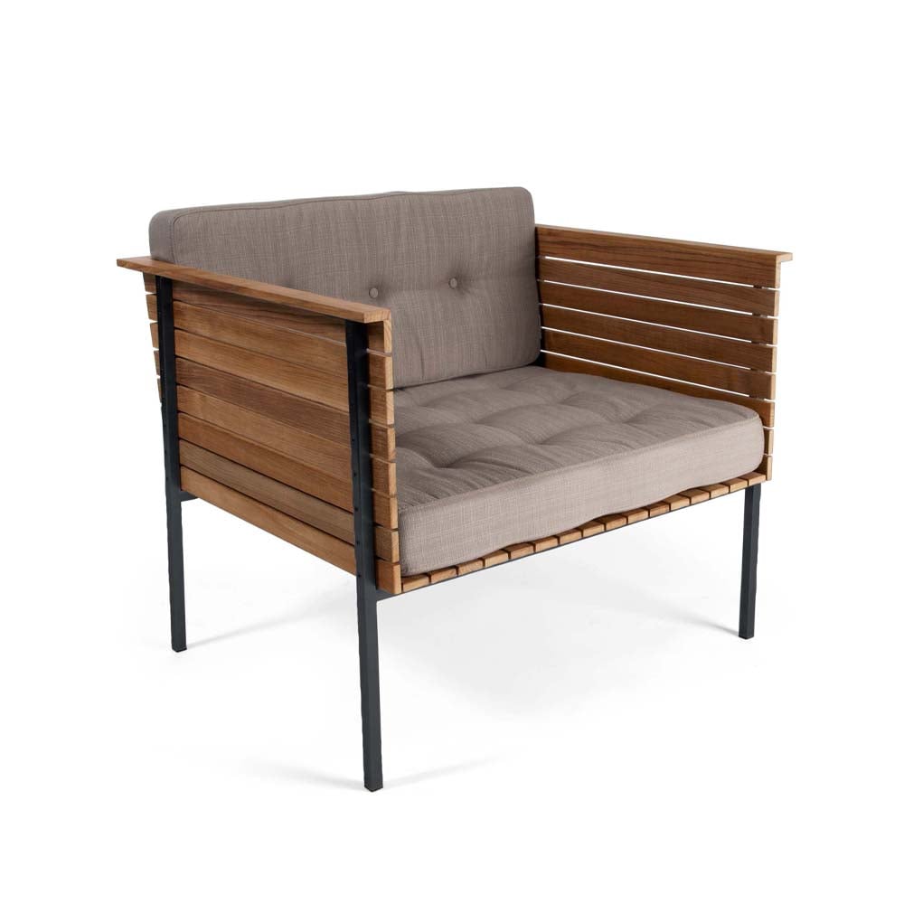 Skargaarden Häringe lounge-nojatuoli Sunbrella Natté Nature Grey-tiikki-musta