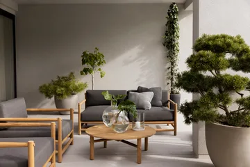 Saltholm lounge-nojatuoli tiikki-harmaanruskea pehmuste - Skargaarden