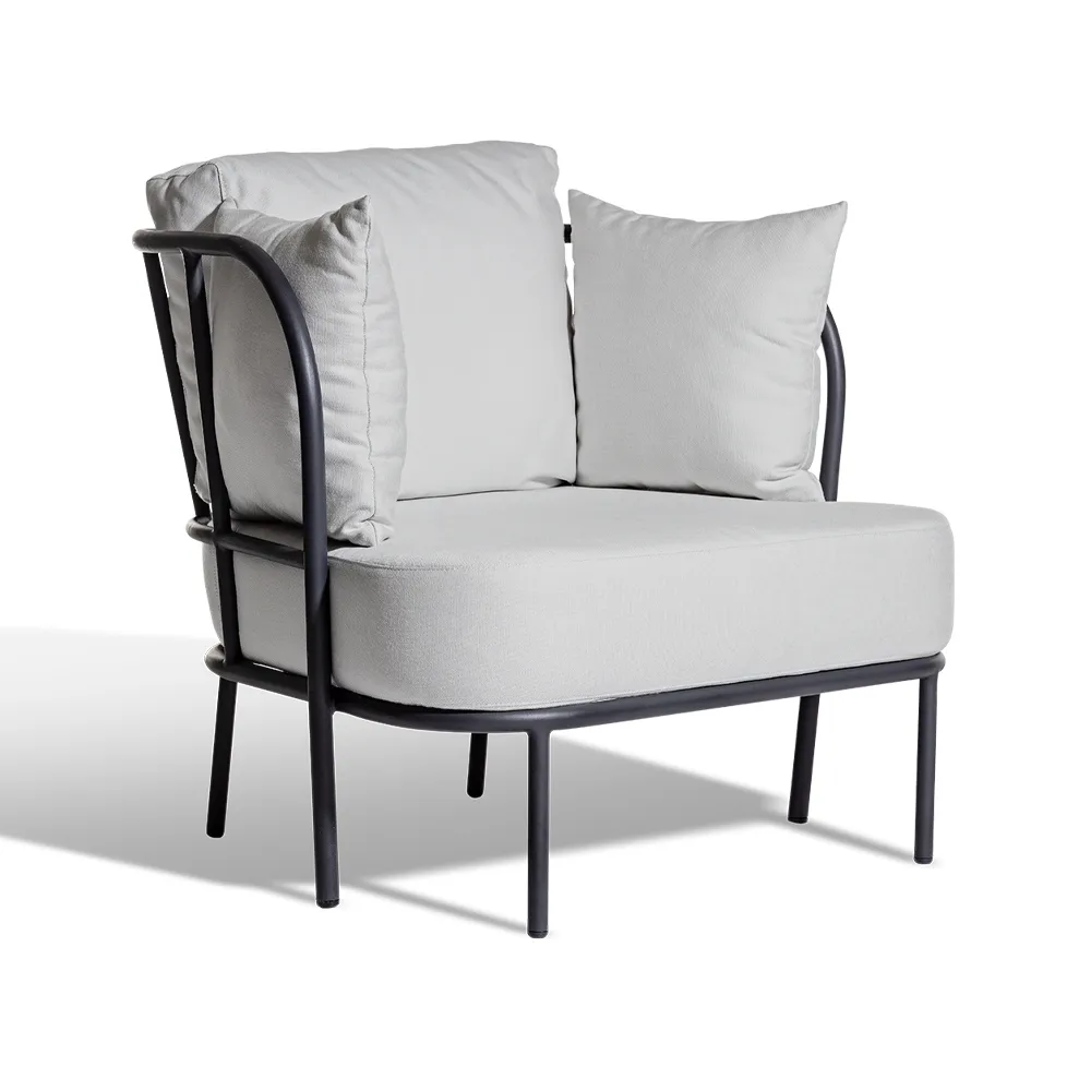 Saltö lounge-nojatuoli, Sunbrella silver grey, charcoal grey alumiinirunko Skargaarden