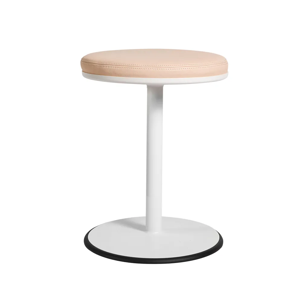 Orbit pyöreä jakkara, Valkoinen, vaaleanruskea nahka SMD Design