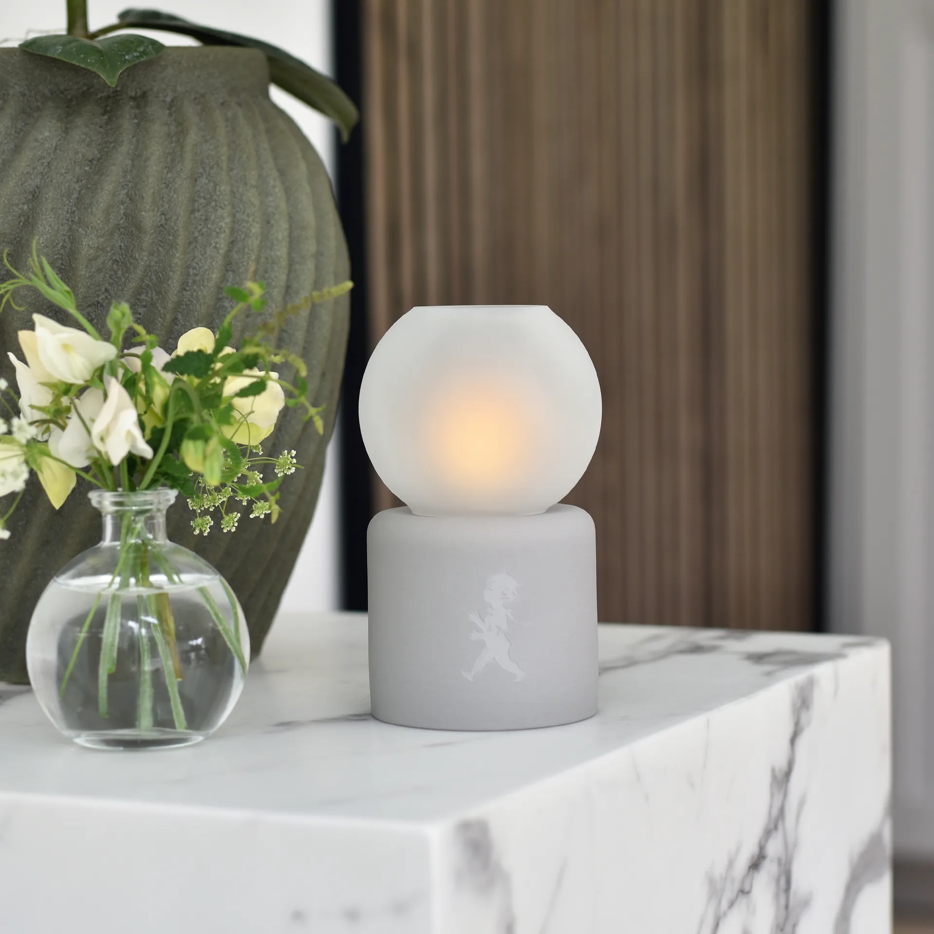 Globe lämpökynttilälyhty Ø9,5x17 cm, Vaaleanharmaa Solstickan Design