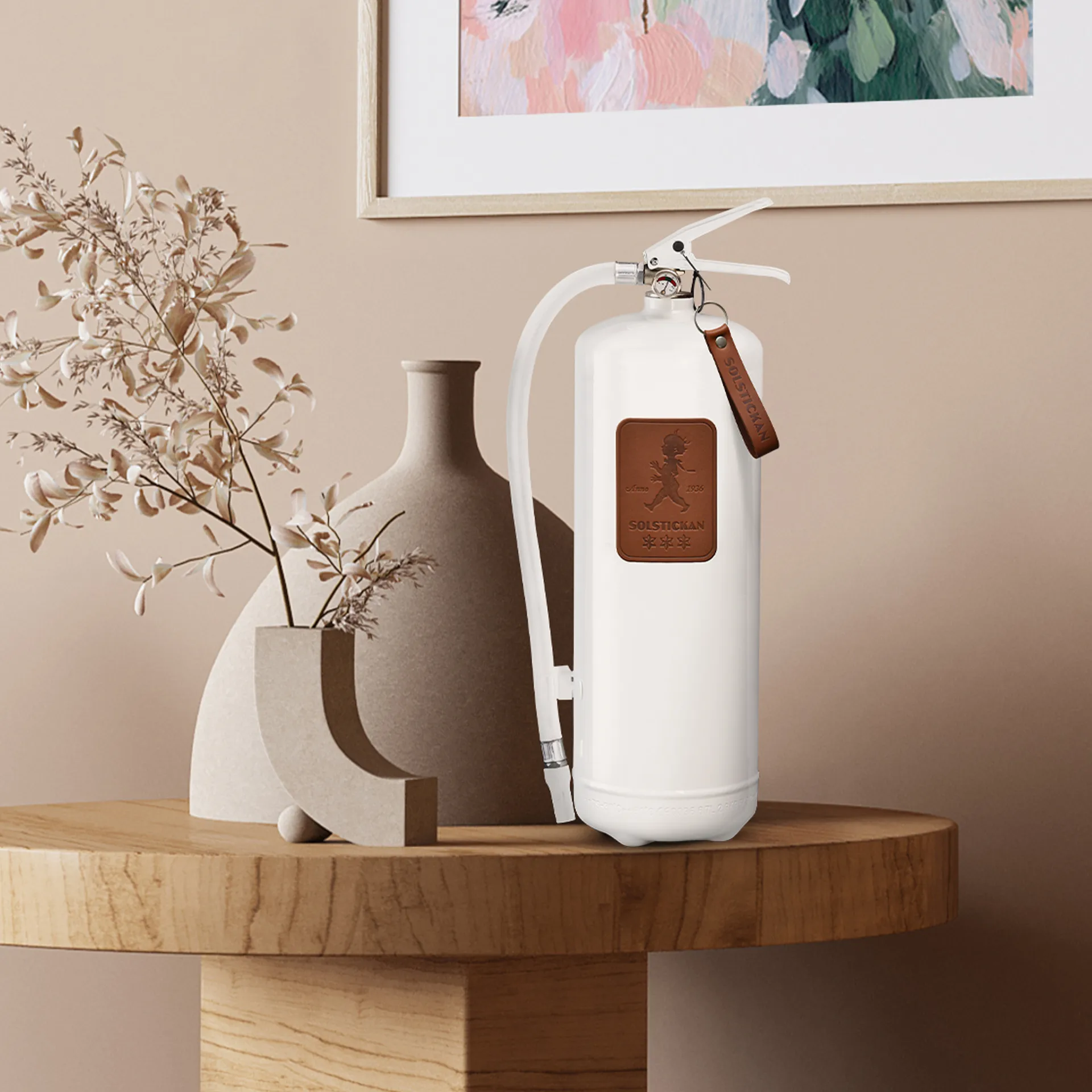 Solstickan palosammutin 6 kg, Vit-tummanruskea nahka. Solstickan Design