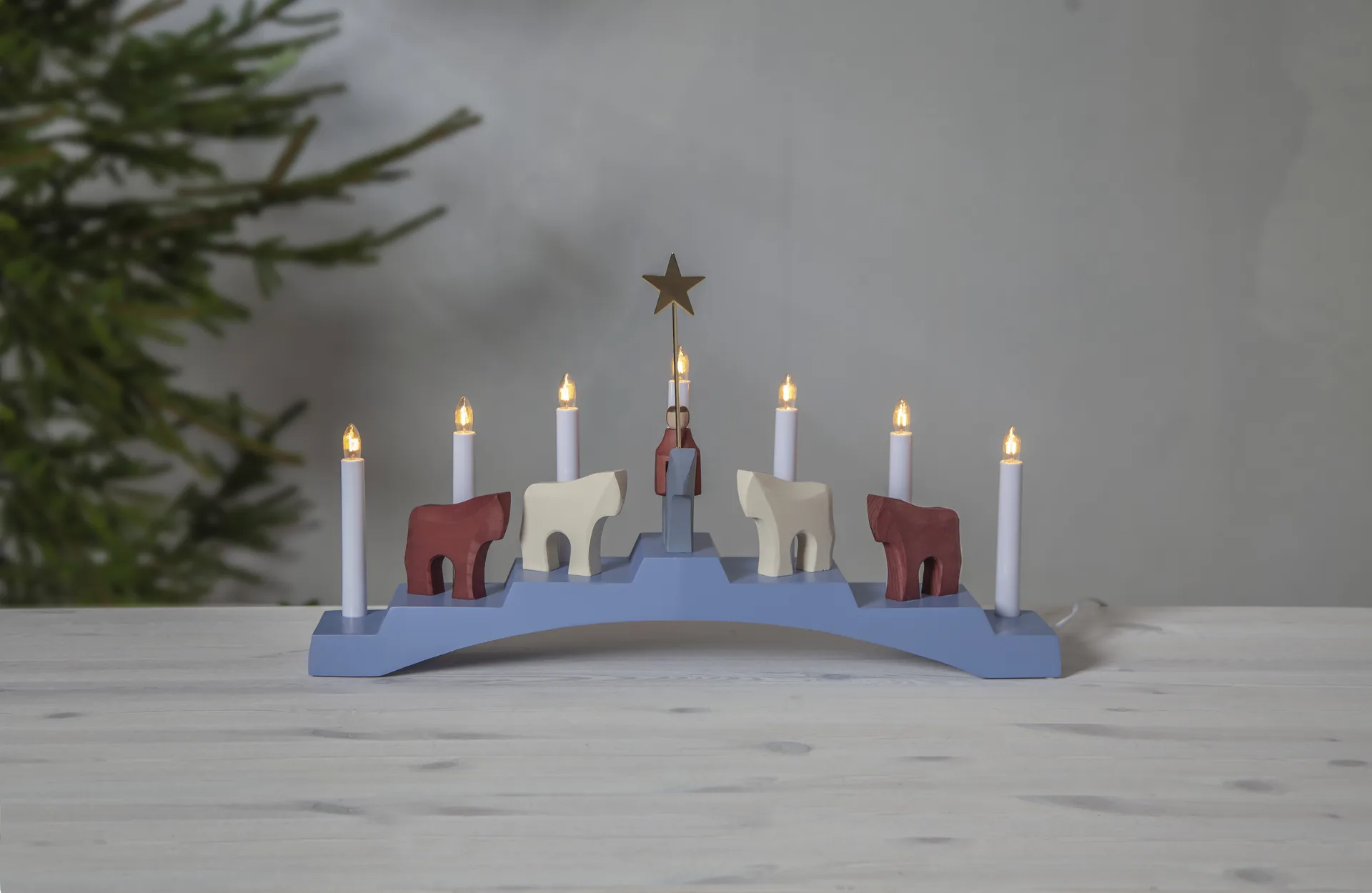 Staffans hevoset adventtikynttilänjalka 7 lamppua, Sininen Star Trading