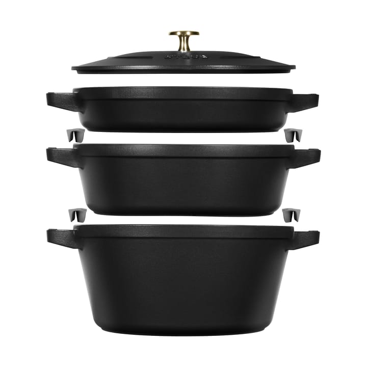 Staub kattila- ja kasvisetti pinottava 5 osaa. - Musta - STAUB
