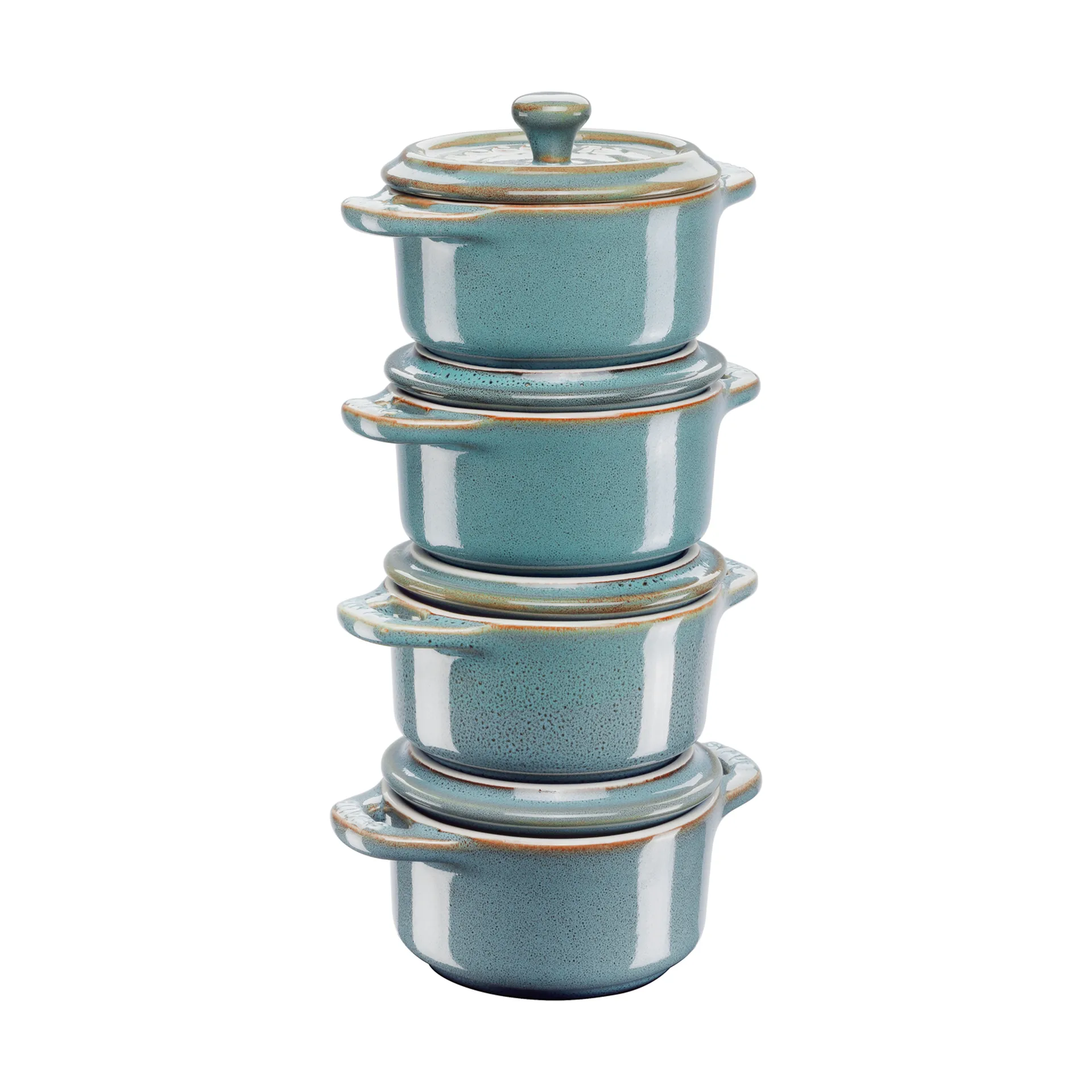 Staub kattilasetti mini Ø10 cm 4-pack, Antiikki turkoosi STAUB