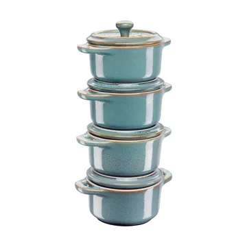 Staub kattilasetti mini Ø10 cm 4-pack - Antiikki turkoosi - STAUB