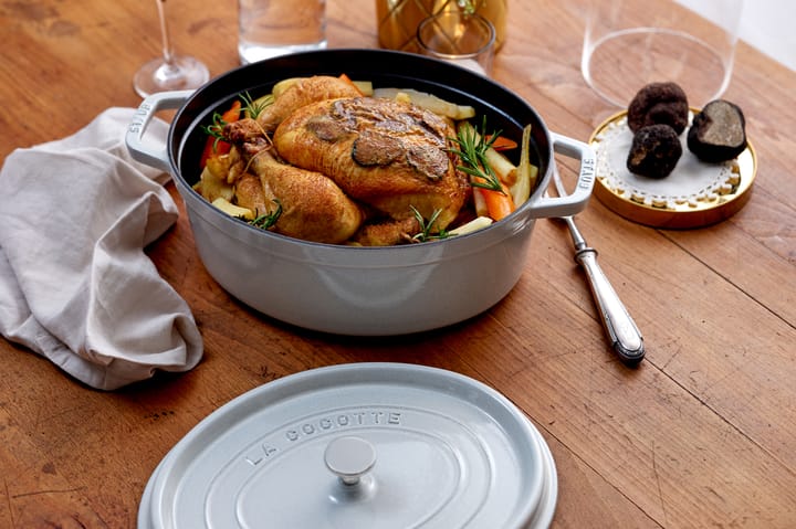 Staub La Cocotte ovaali pata valurauta 6,7 L, White truffle STAUB