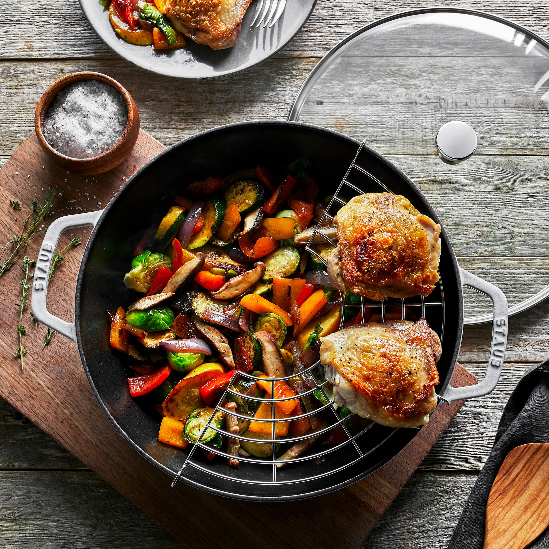 Staub wokpannu valurauta lasikannella Ø30 cm, White truffle STAUB