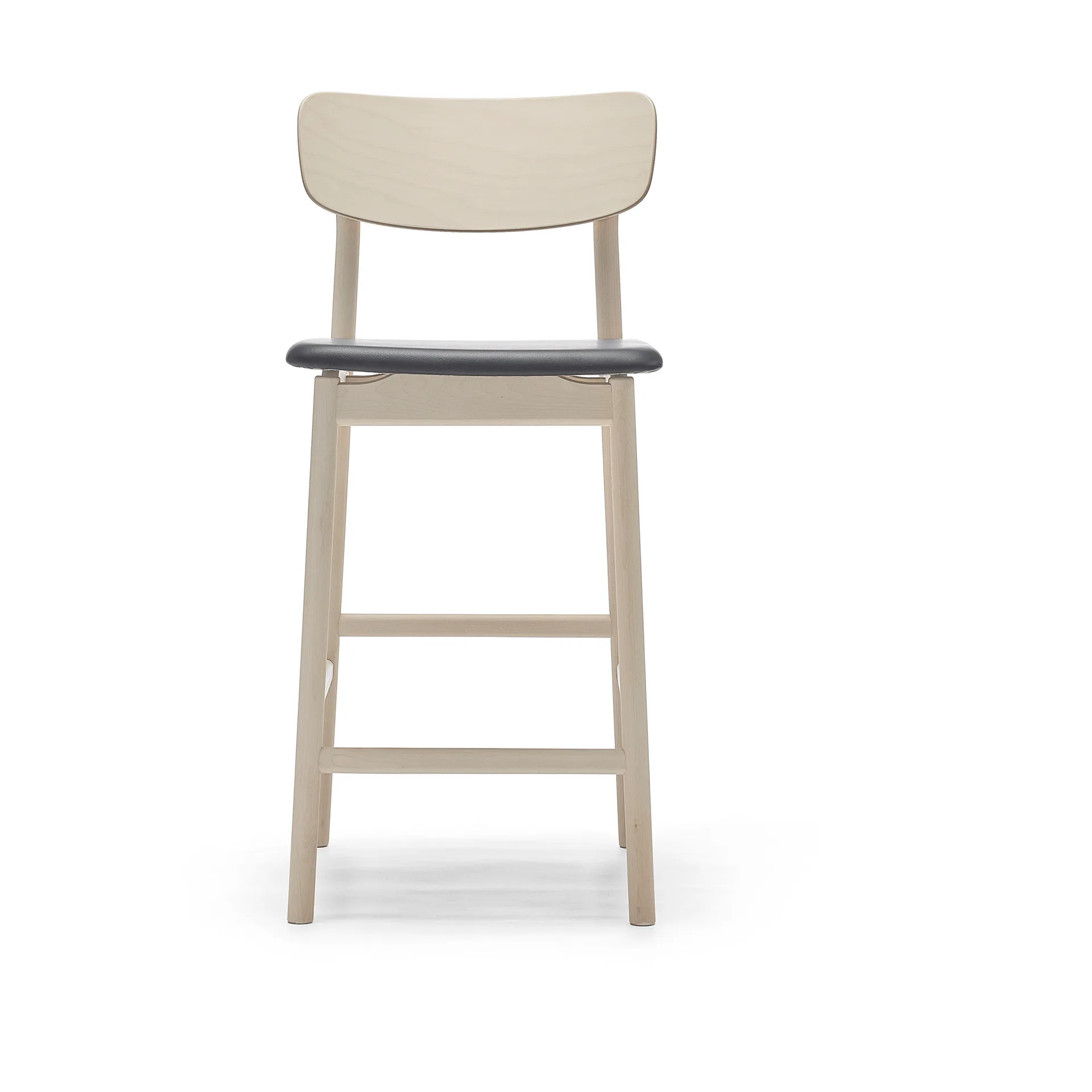 Prima Vista -baarituoli, Nahka Elmosoft musta, valkoöljytty koivurunko, 65 cm Stolab