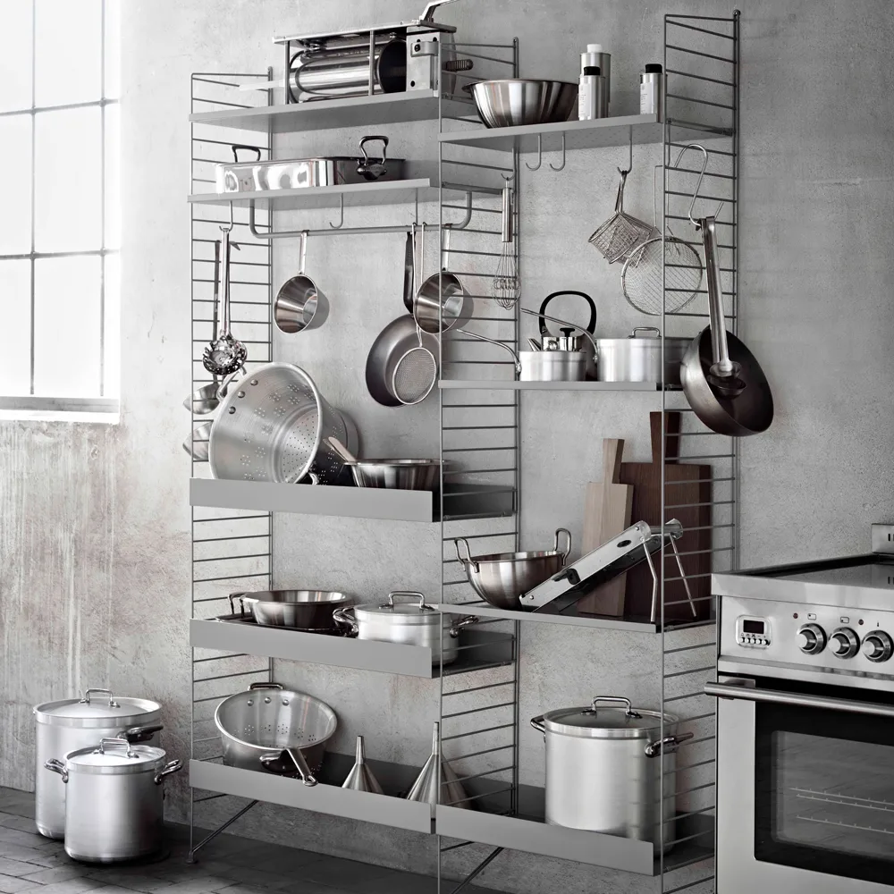 String hyllylevy metalli, harmaa, 58x30 cm, matala reuna String