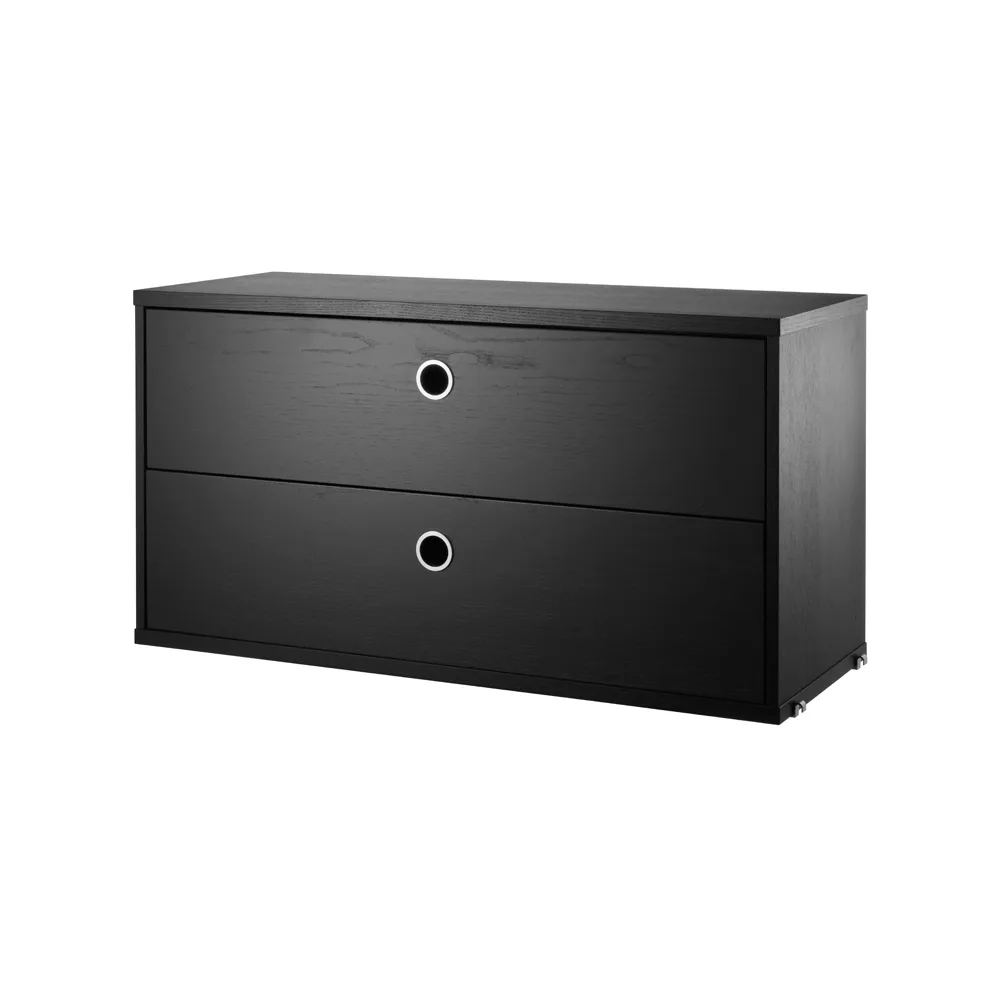 String laatikosto, saarni musta petsattu, 78x30 cm String