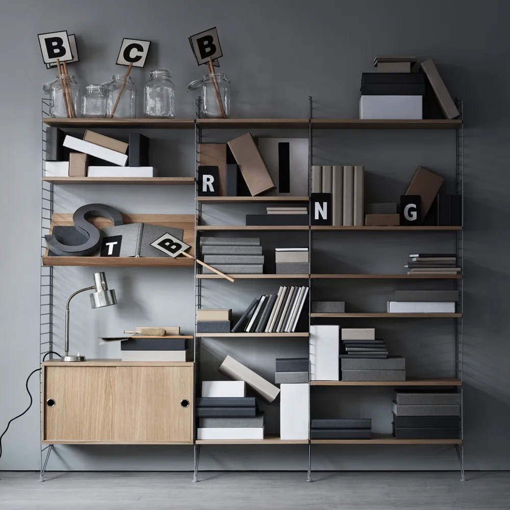 String lehtihylly puu, harmaa, 58x30 cm String