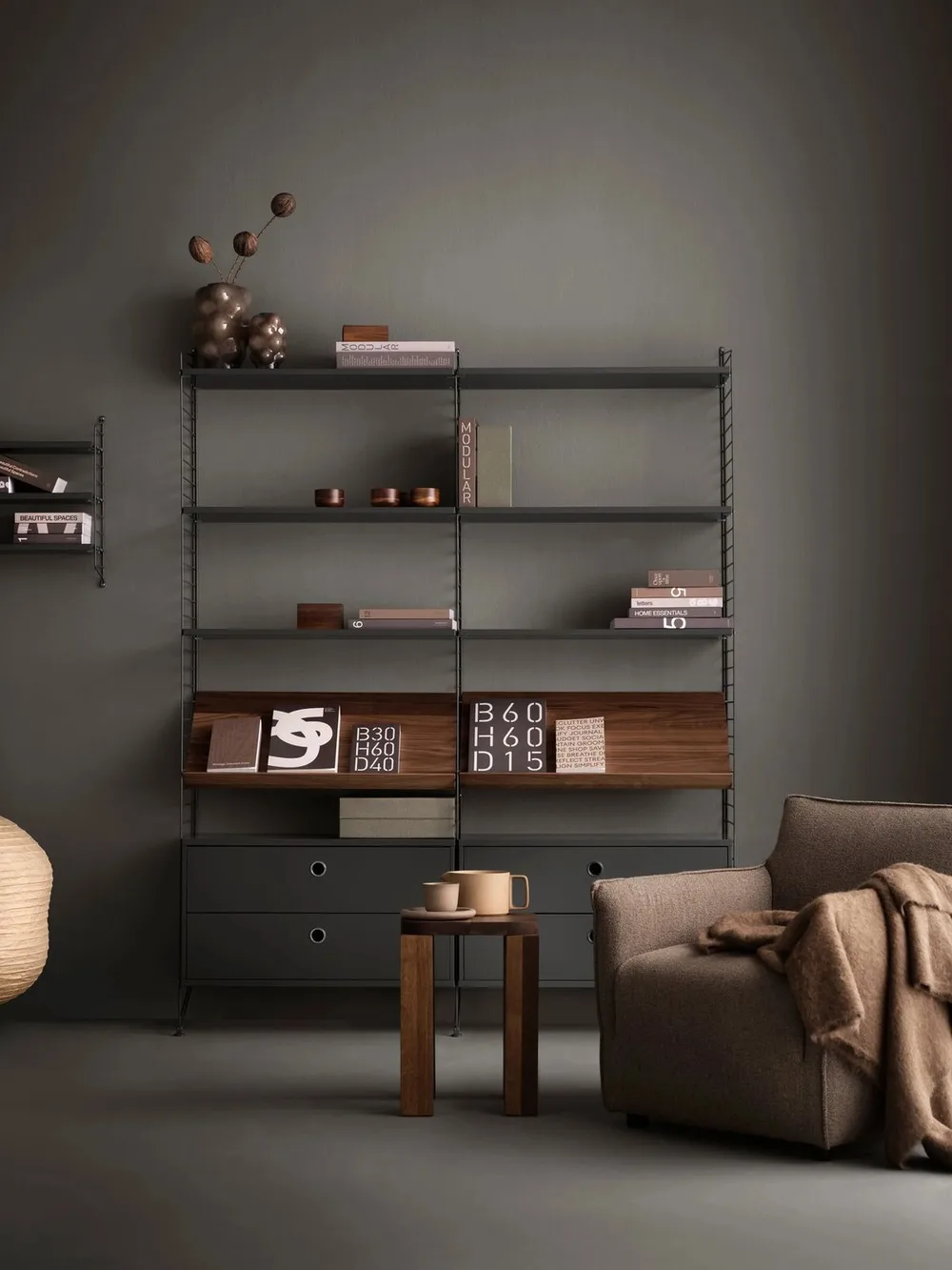 String seinäpääty, Tummanharmaa, 75x30 cm, 2-pakkaus String