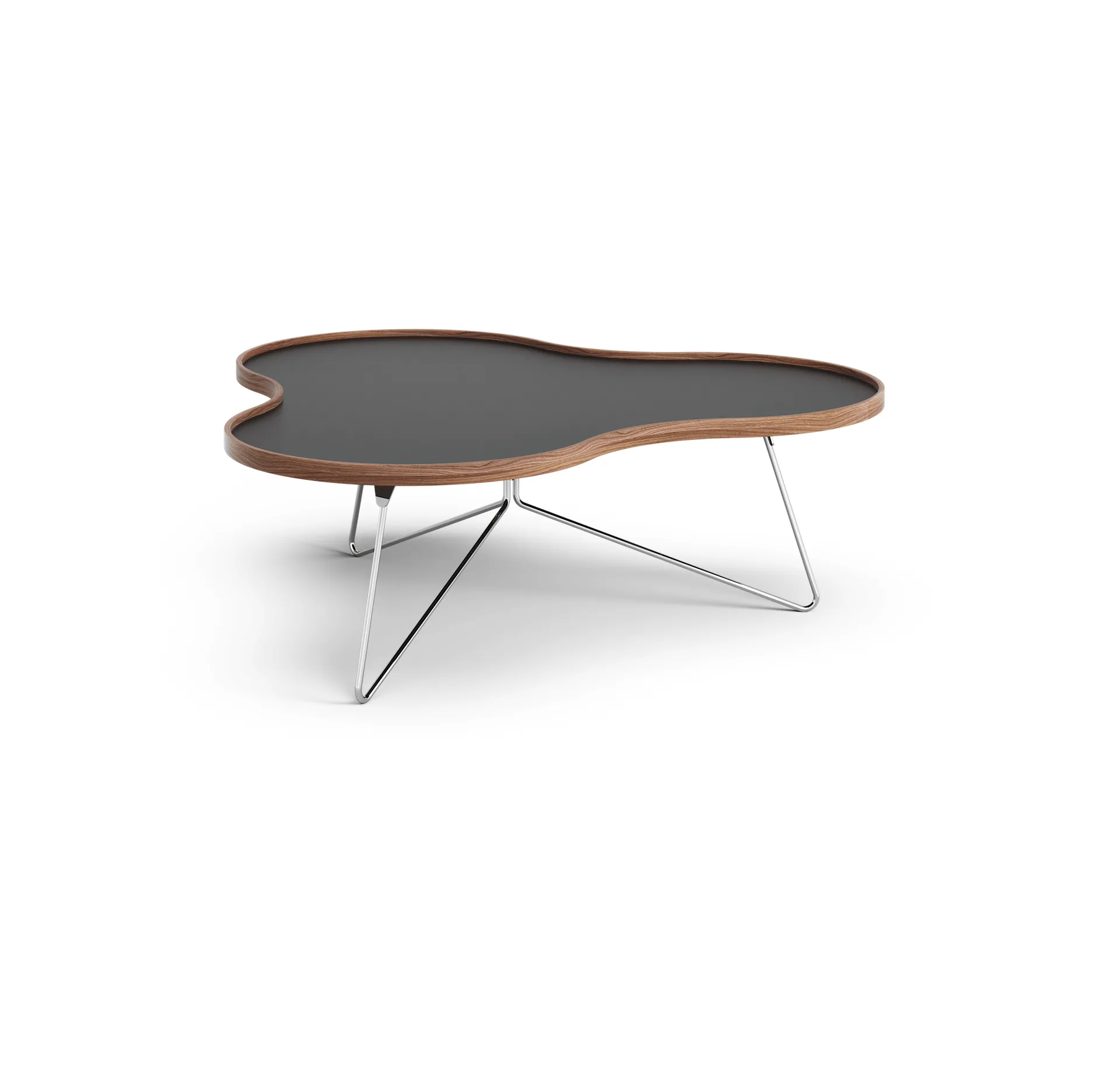 Flower pöytä 107 x 114 cm, Musta, 39 cm, saksanpähkinäreuna, kromirunko Swedese