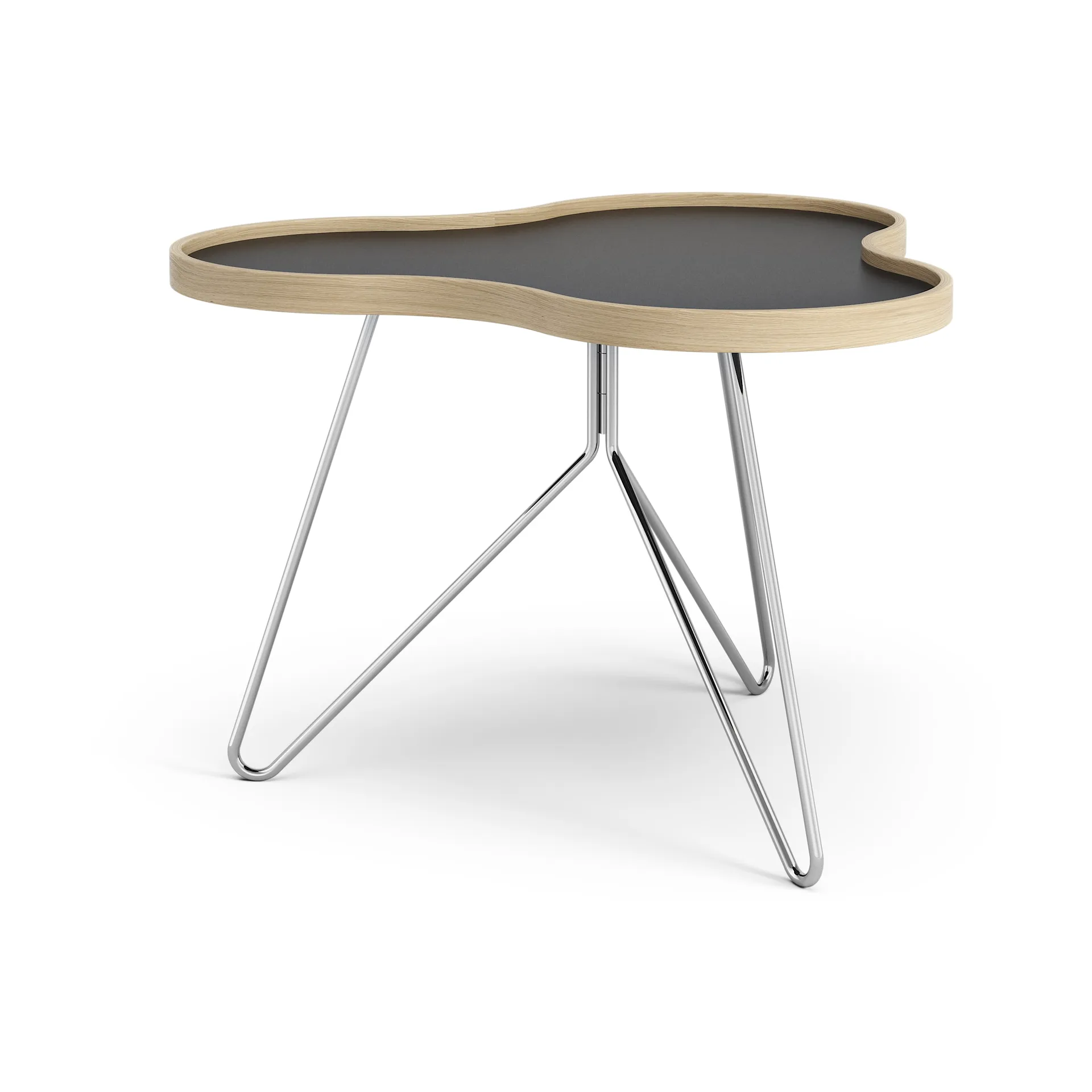 Flower pöytä 62 x 66 cm, 45 cm, Musta-tammireuna-kromirunko Swedese