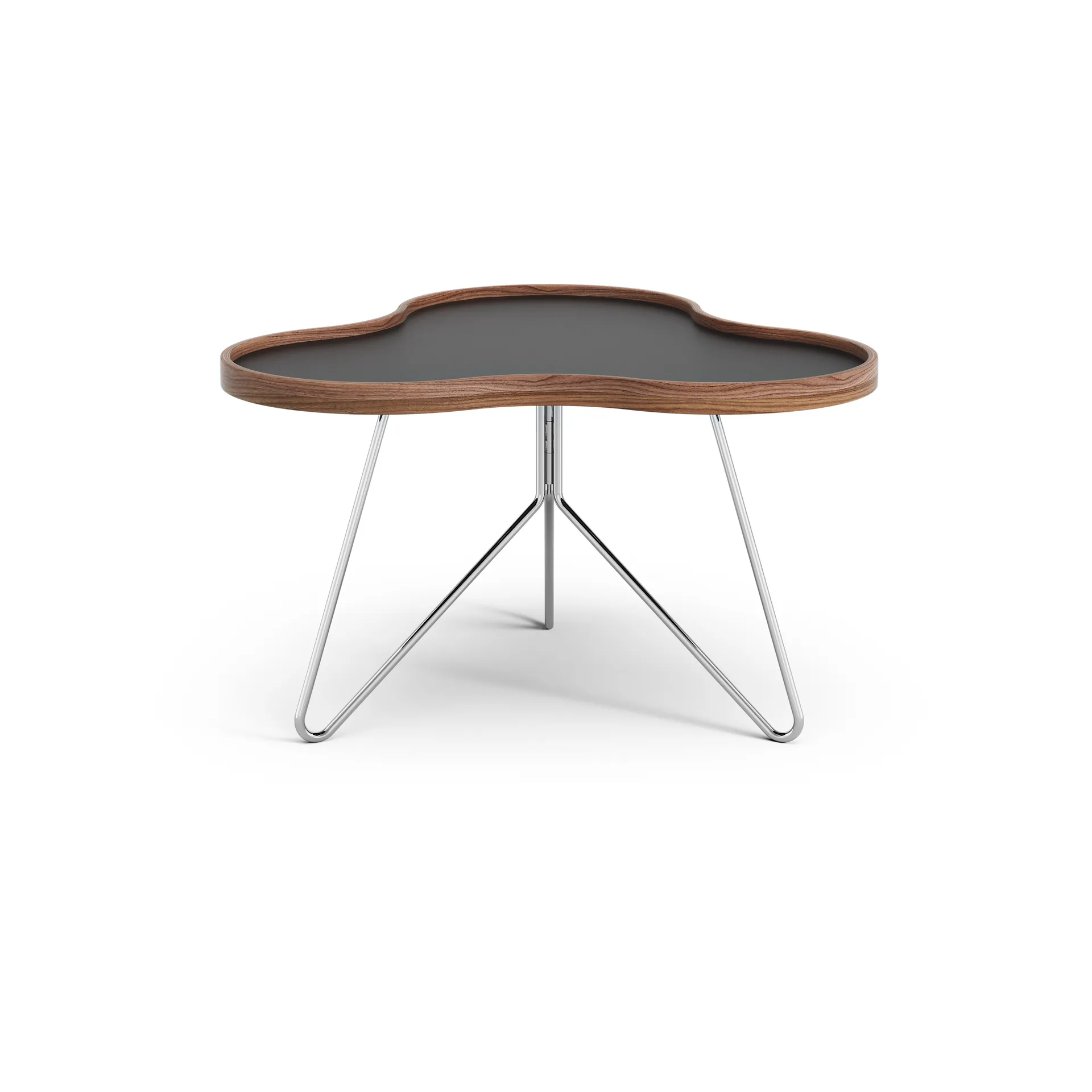 Flower pöytä 62 x 66 cm, Musta, 39 cm, saksanpähkinäreuna, kromirunko Swedese