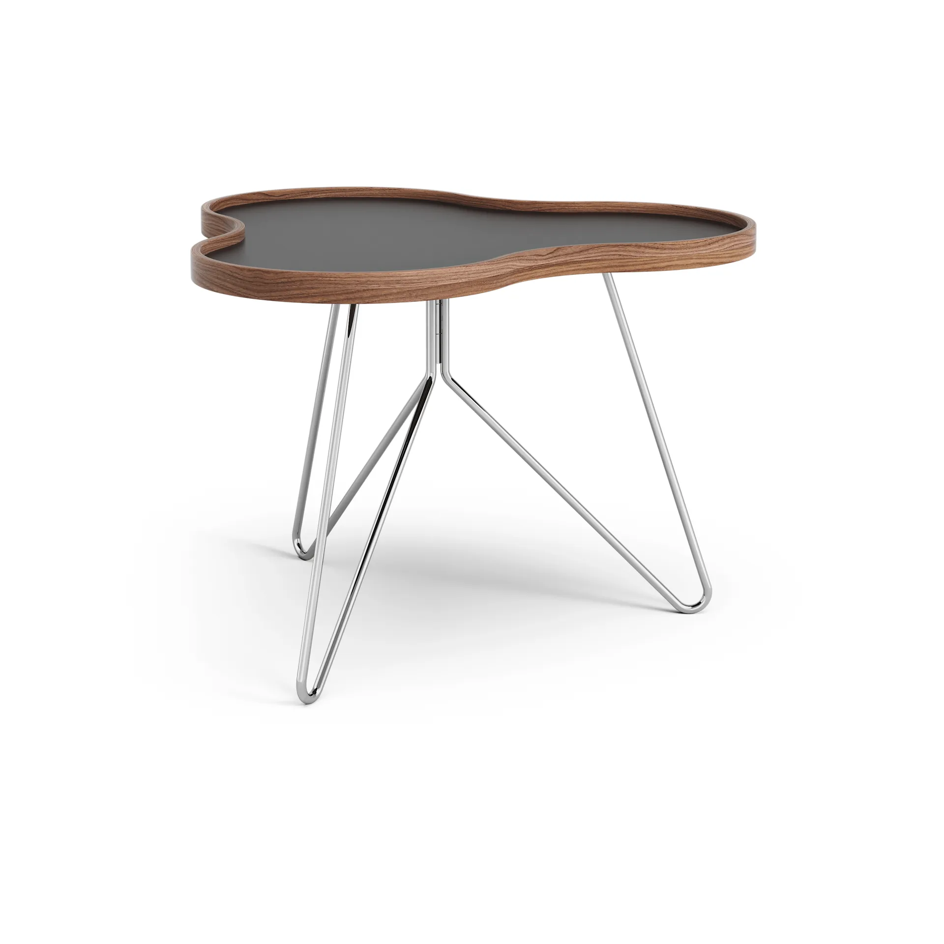 Flower pöytä 62 x 66 cm, Musta, 45 cm, saksanpähkinäreuna, kromirunko Swedese