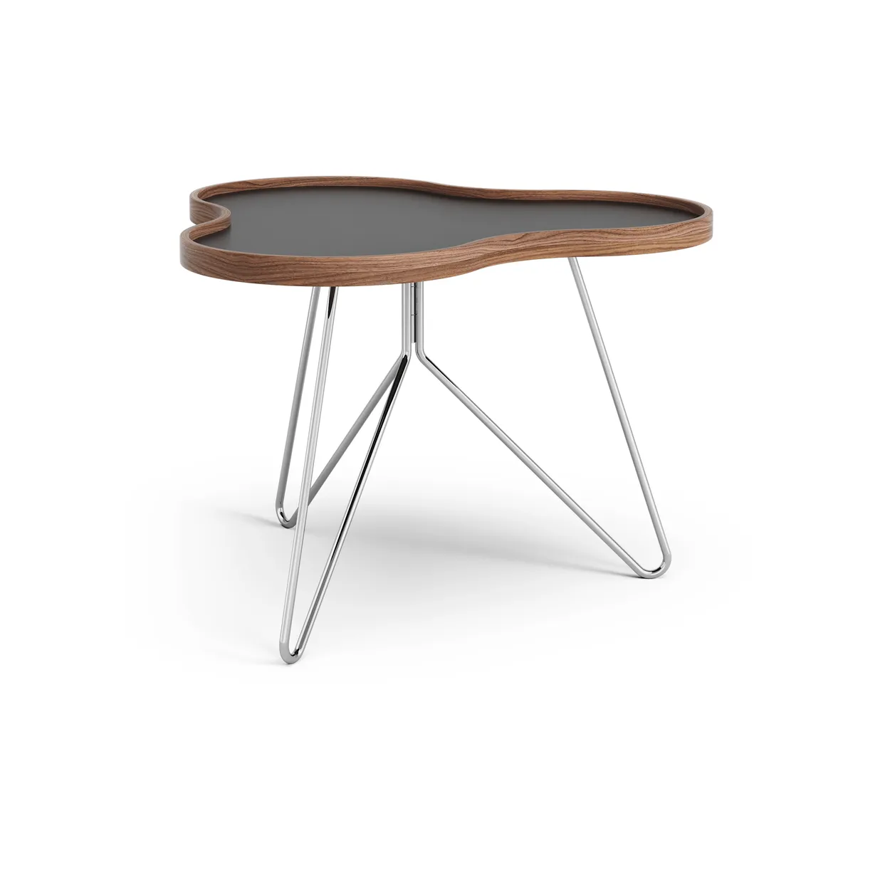 Swedese Flower pöytä 62 x 66 cm Musta, 45 cm, saksanpähkinäreuna, kromirunko