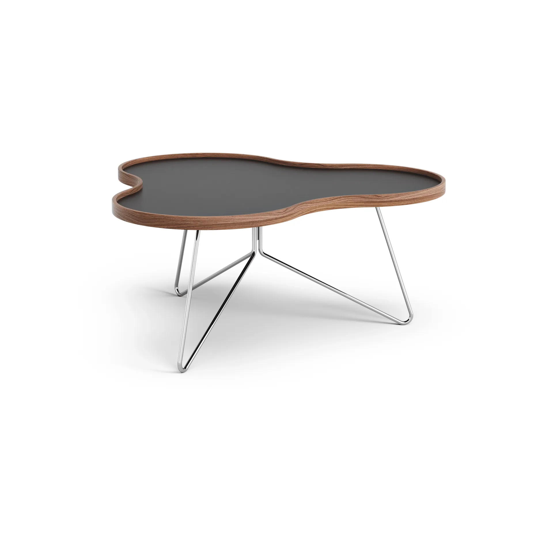 Flower pöytä 84 x 90 cm, Musta, 39 cm, saksanpähkinäreuna, kromirunko Swedese