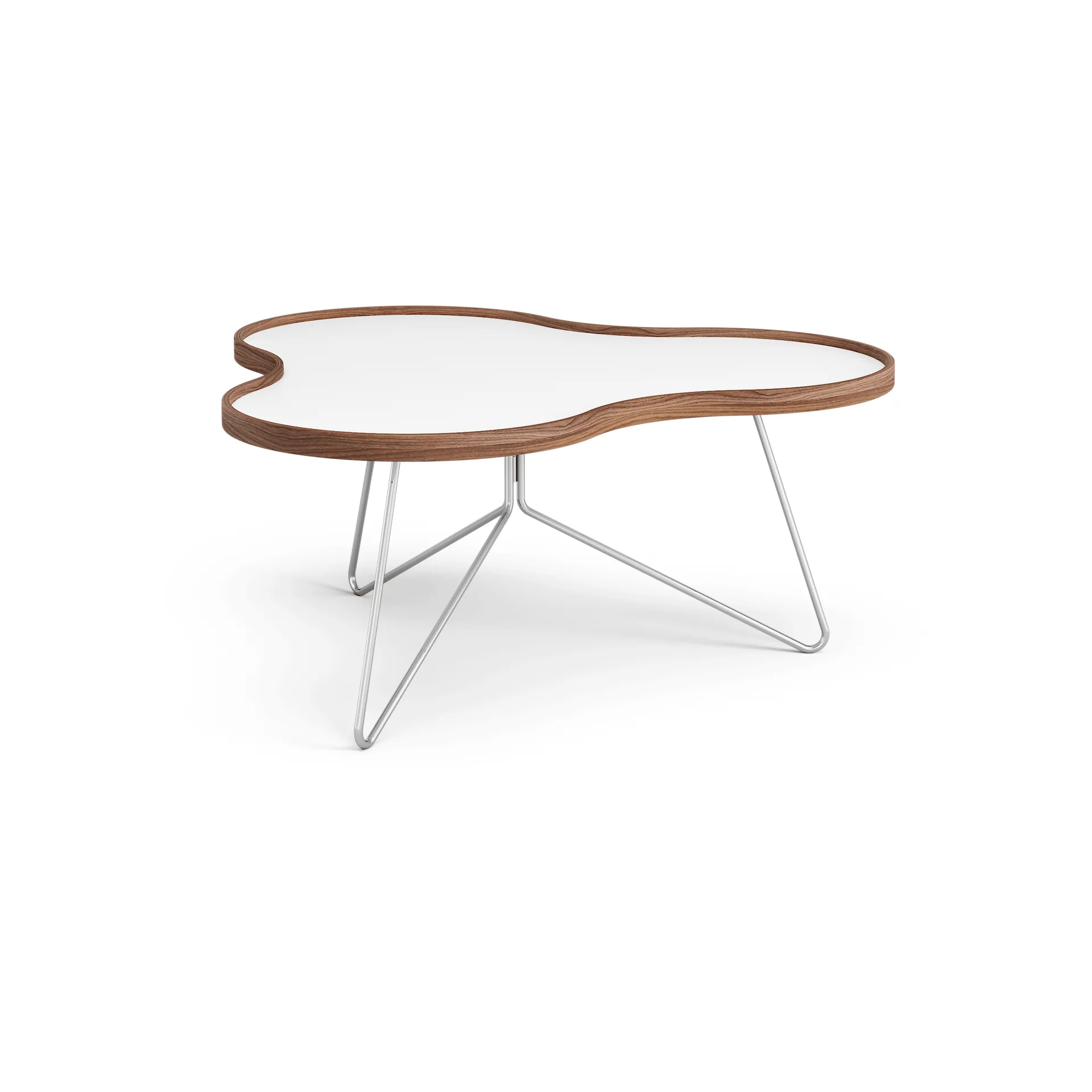 Flower pöytä 84 x 90 cm, Valkoinen, 39 cm, saksanpähkinäreuna, kromirunko Swedese